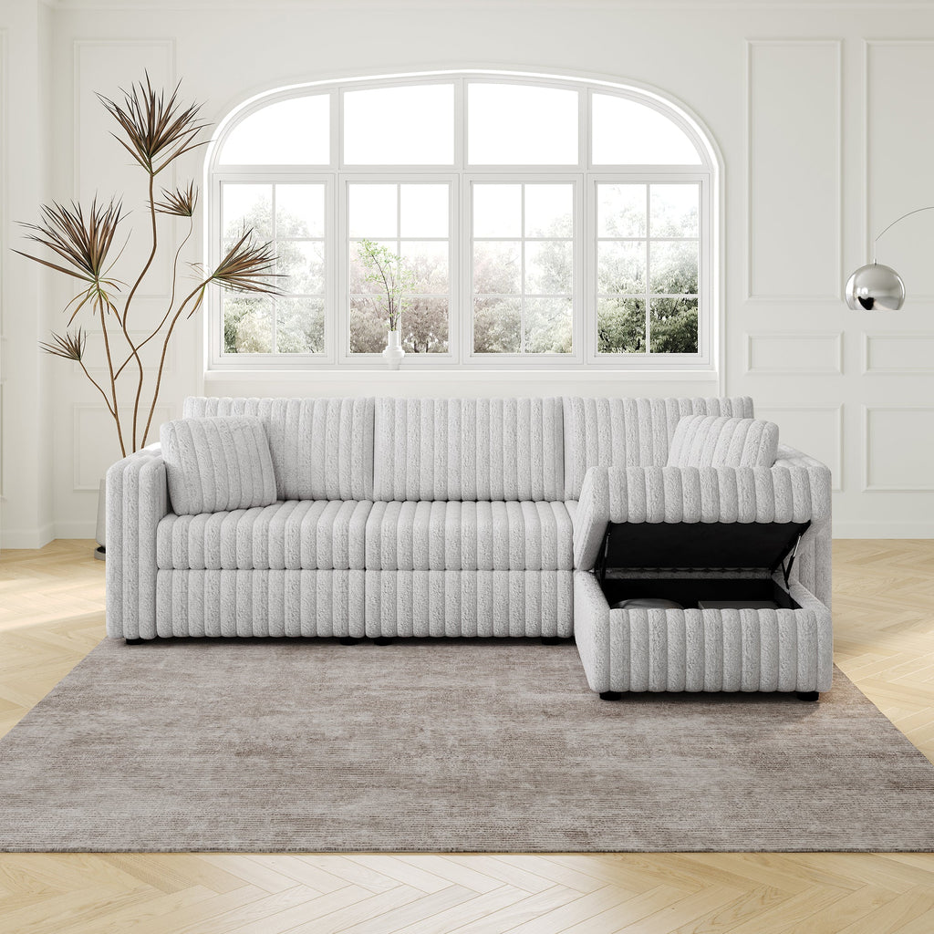 Light Gray Soft 3-Person Sofa with Ottoman