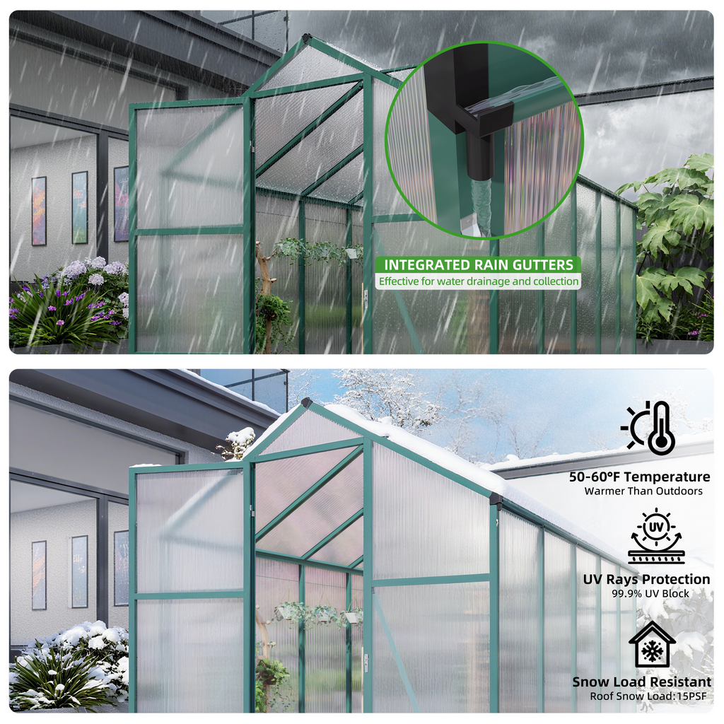 6x10 FT Aluminum Windproof Greenhouse
