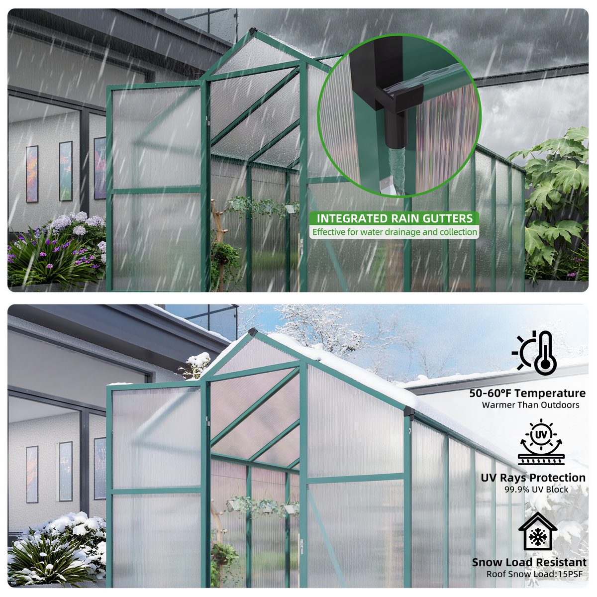 6x10 FT Aluminum Windproof Greenhouse