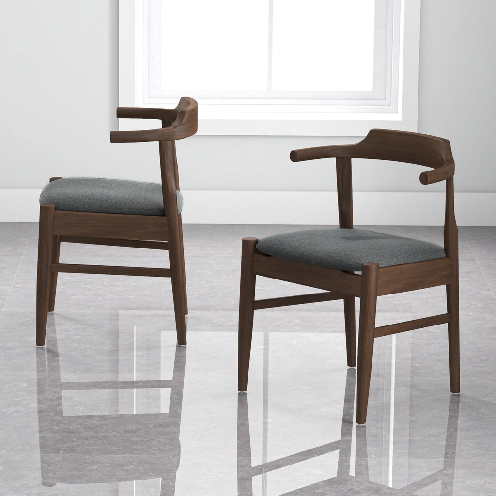 Leon Mid-Century Modern Grey Fabric Dining Chair Set of 2
