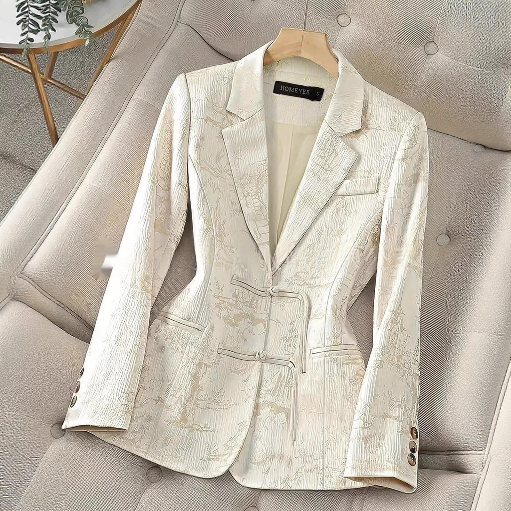 Chinese-style Solid-color Elegant Jacquard Two-button Blazer