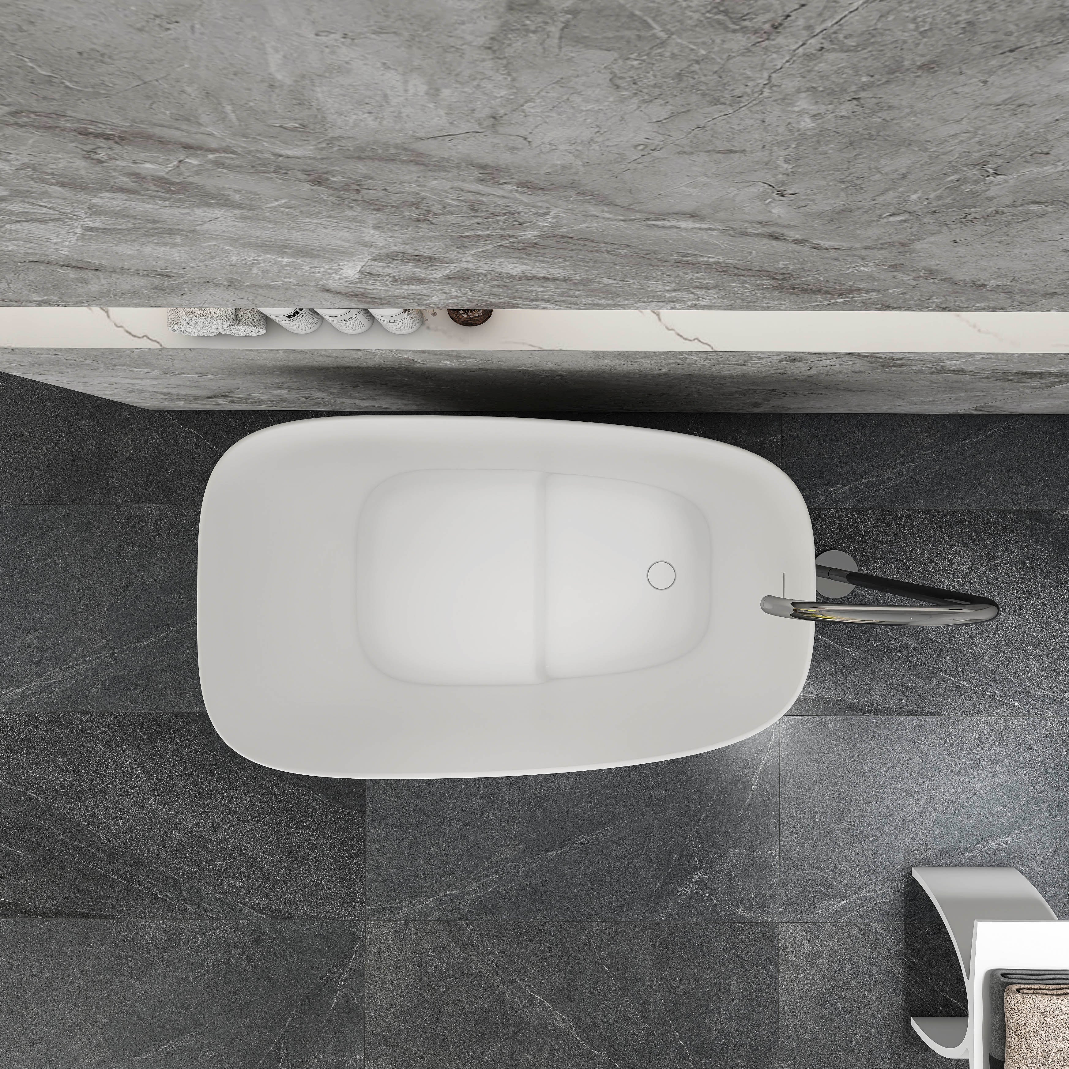 51-Inch Freestanding Solid Surface Deep Soaking Bathtub with Seat