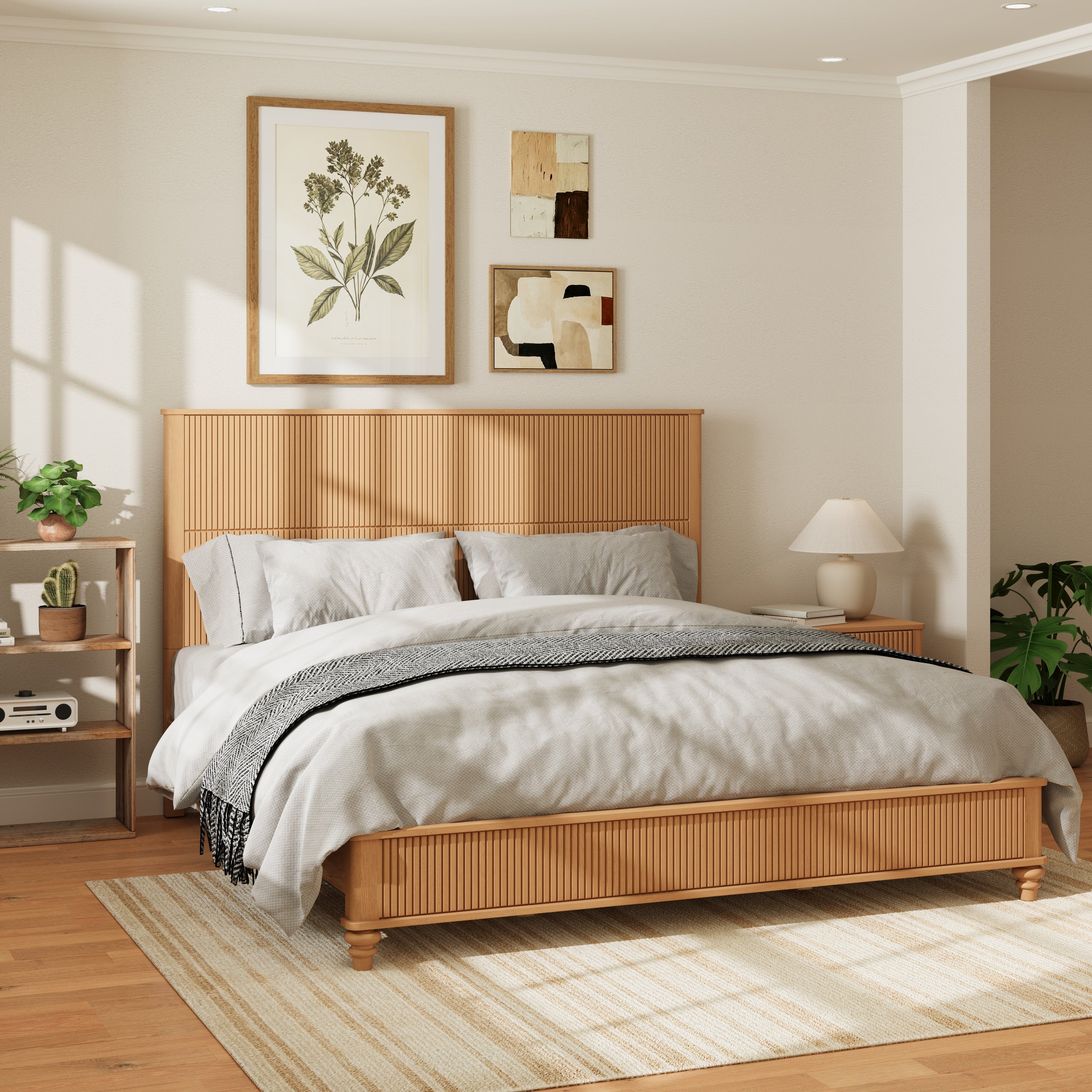 Solid Wood King Bed Frame with Tall Headboard