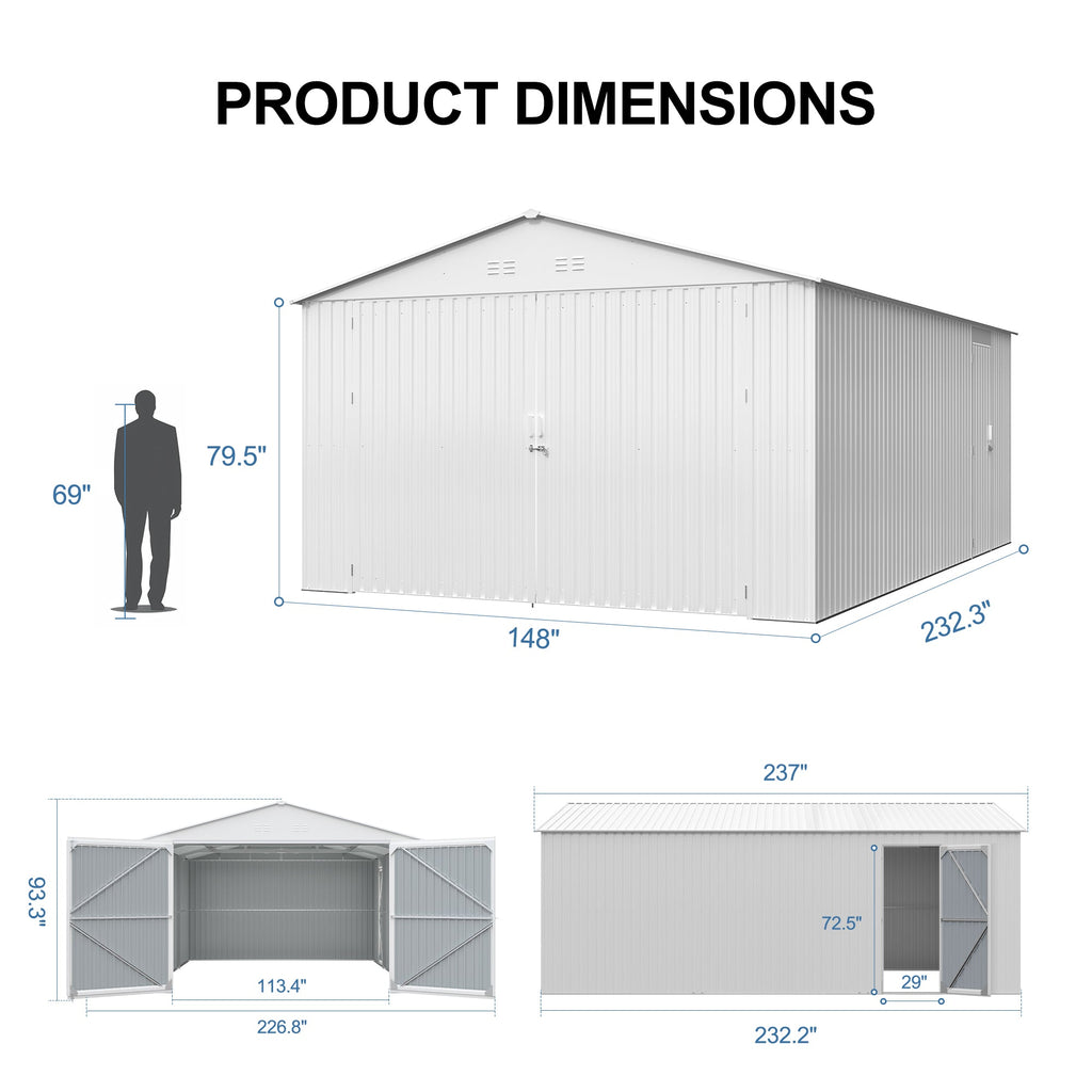 Outdoor Storage Shed 20x13 FT - Metal Garden Shed