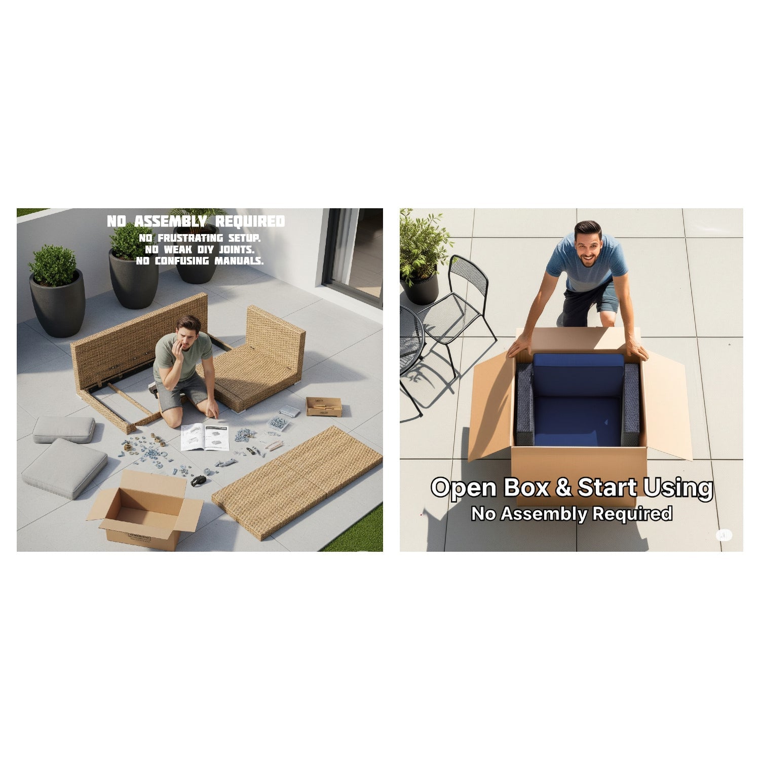 Fully Assembled 2-Person Wicker Seating Set with Cushions