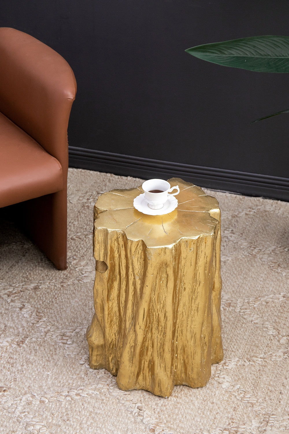 Unique Golden Tree Trunk Stool, Antique