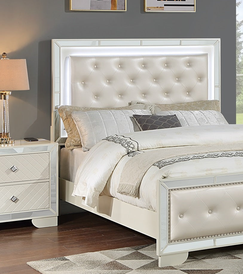 Queen Size Bed with LED and Two Nightstands