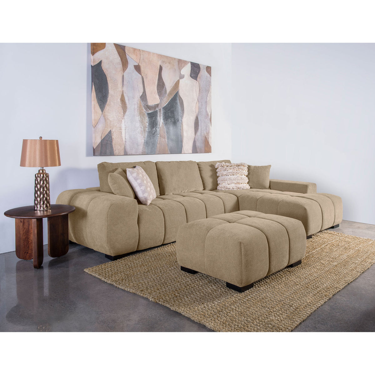Plather Camel Upholstered Rectangular Ottoman