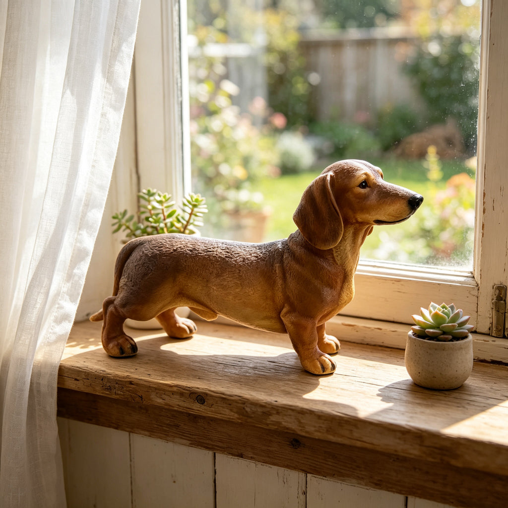 26'' Brown Dachshund Statue - Realistic Life Size Wiener Dog Figurine