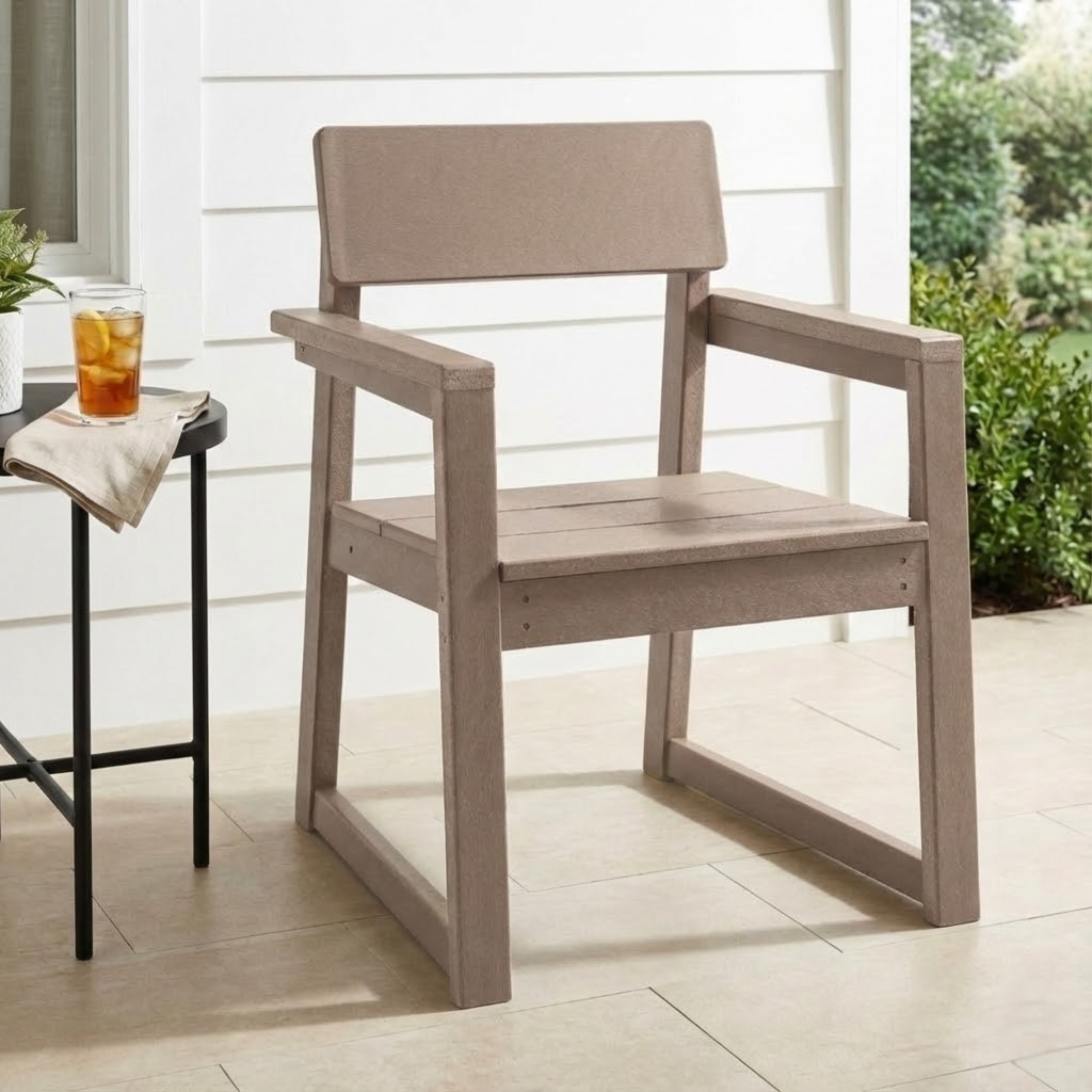 Antique Wood Color HDPE Outdoor & Garden Armchairs