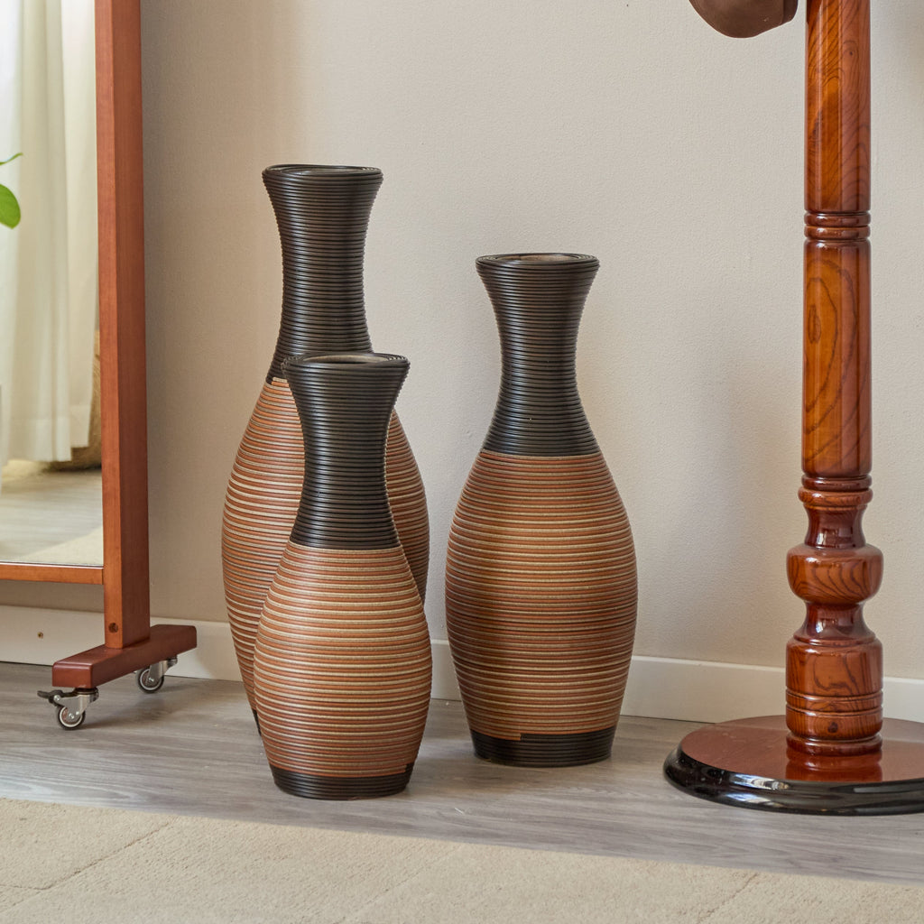 Hand-Woven PVC Rattan Vases Set of 3