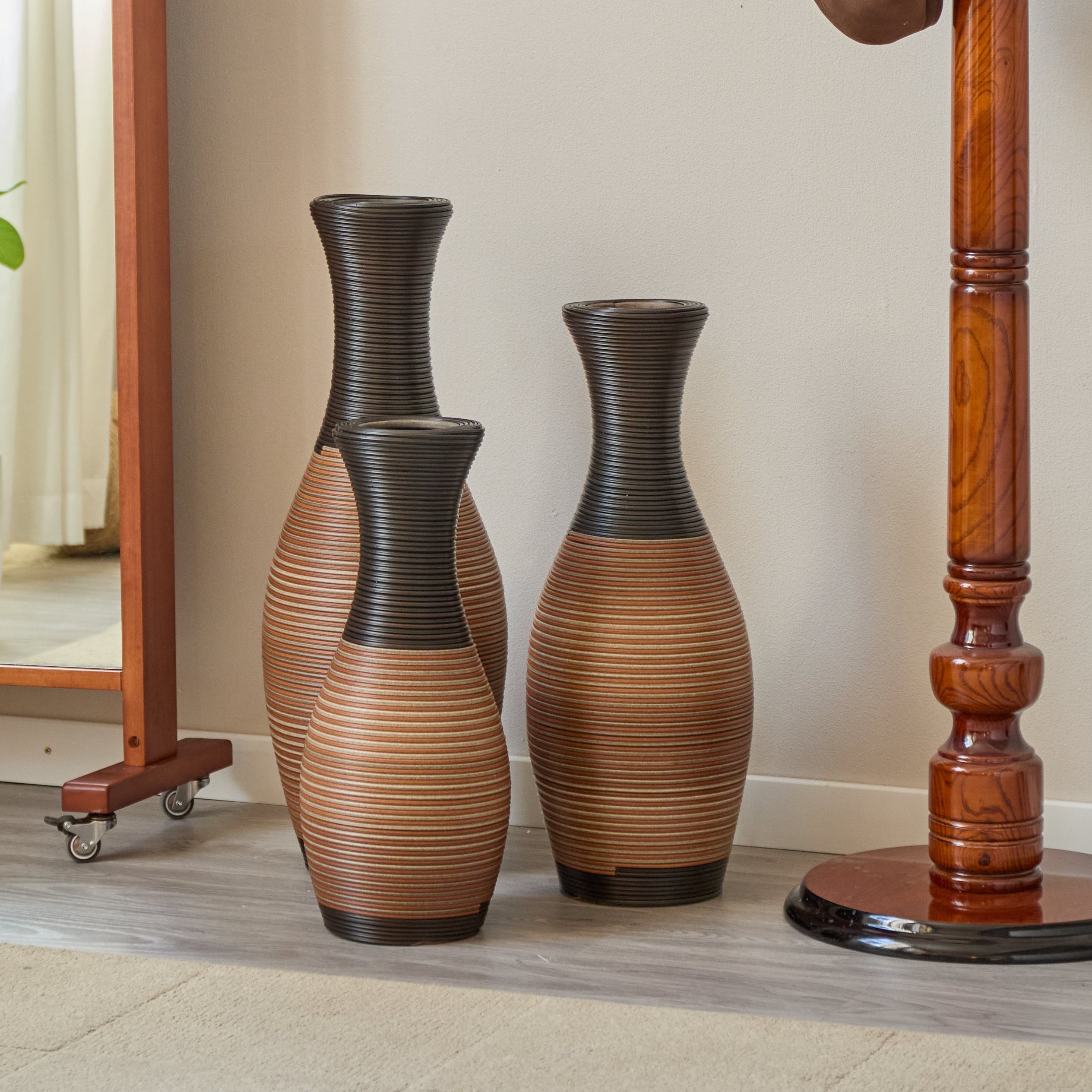 Hand-Woven PVC Rattan Vases Set of 3