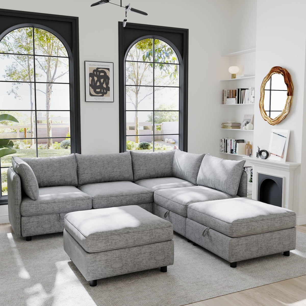 Modular Sectional Sofa, Convertible with Storage