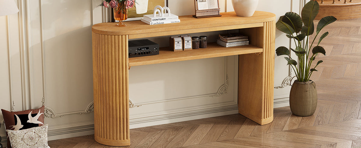 TREXM Rustic Console Table with Fluted Legs