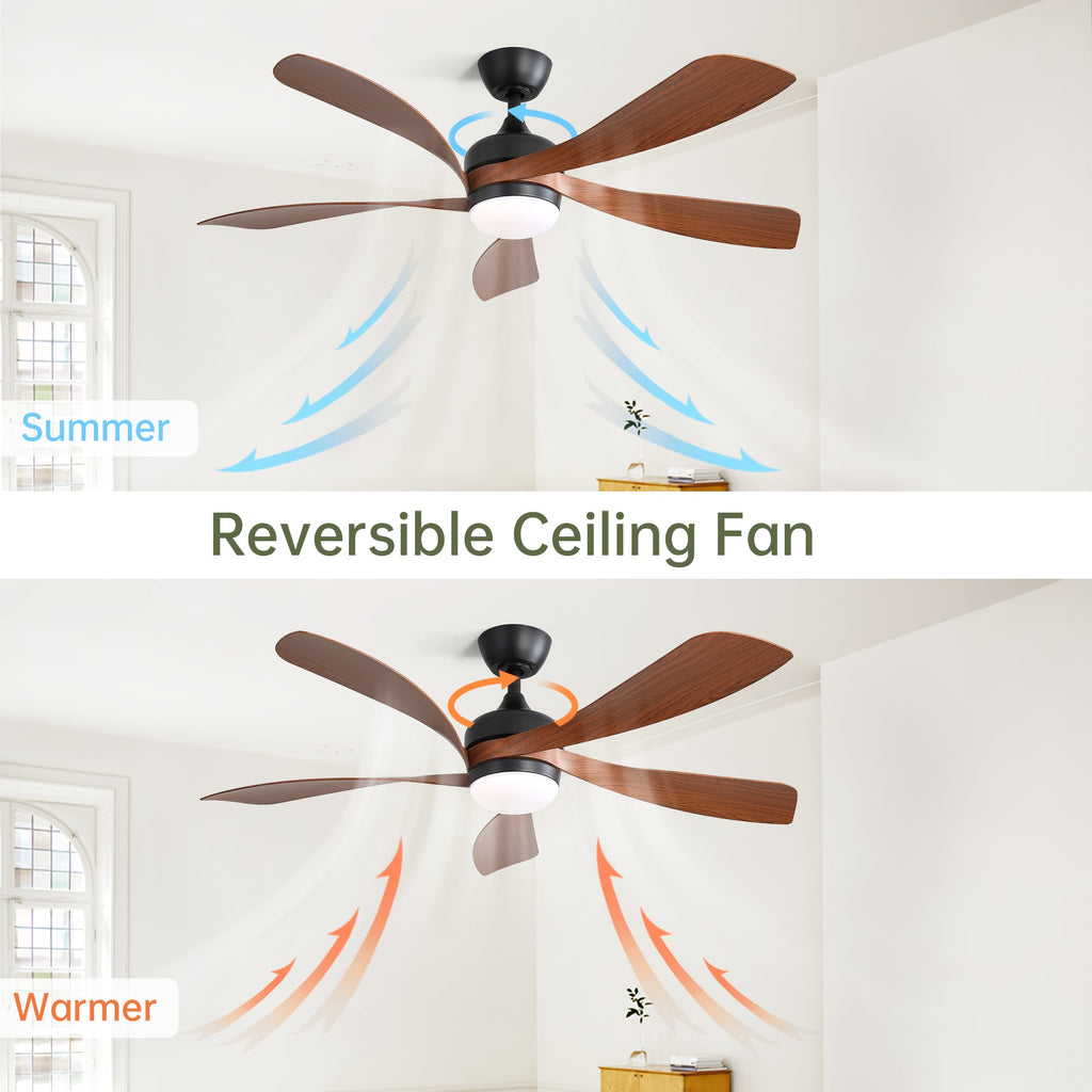 52 Inch Indoor Ceiling Fan With 3 Color Dimmable 5 ABS Blades Remote Control Reversible DC Motor