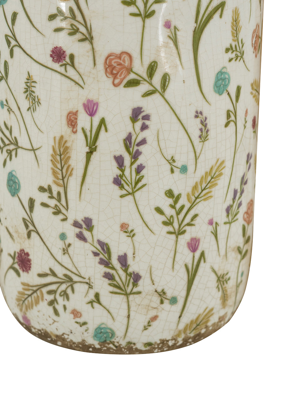 D5.3x10.6" Ceramic Cylinder Vase with Multi-Colored Floral Motifs