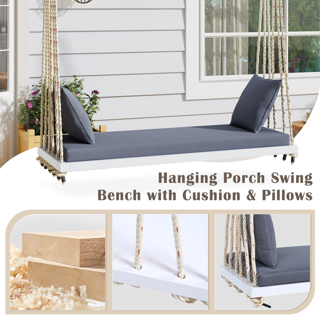 TOPMAX Patio Wooden Swing Chair, Hanging Porch Swing Bench