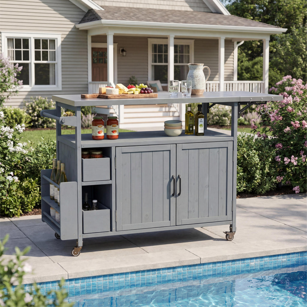 54.33" Farmhouse Rolling Outdoor Kitchen Cart