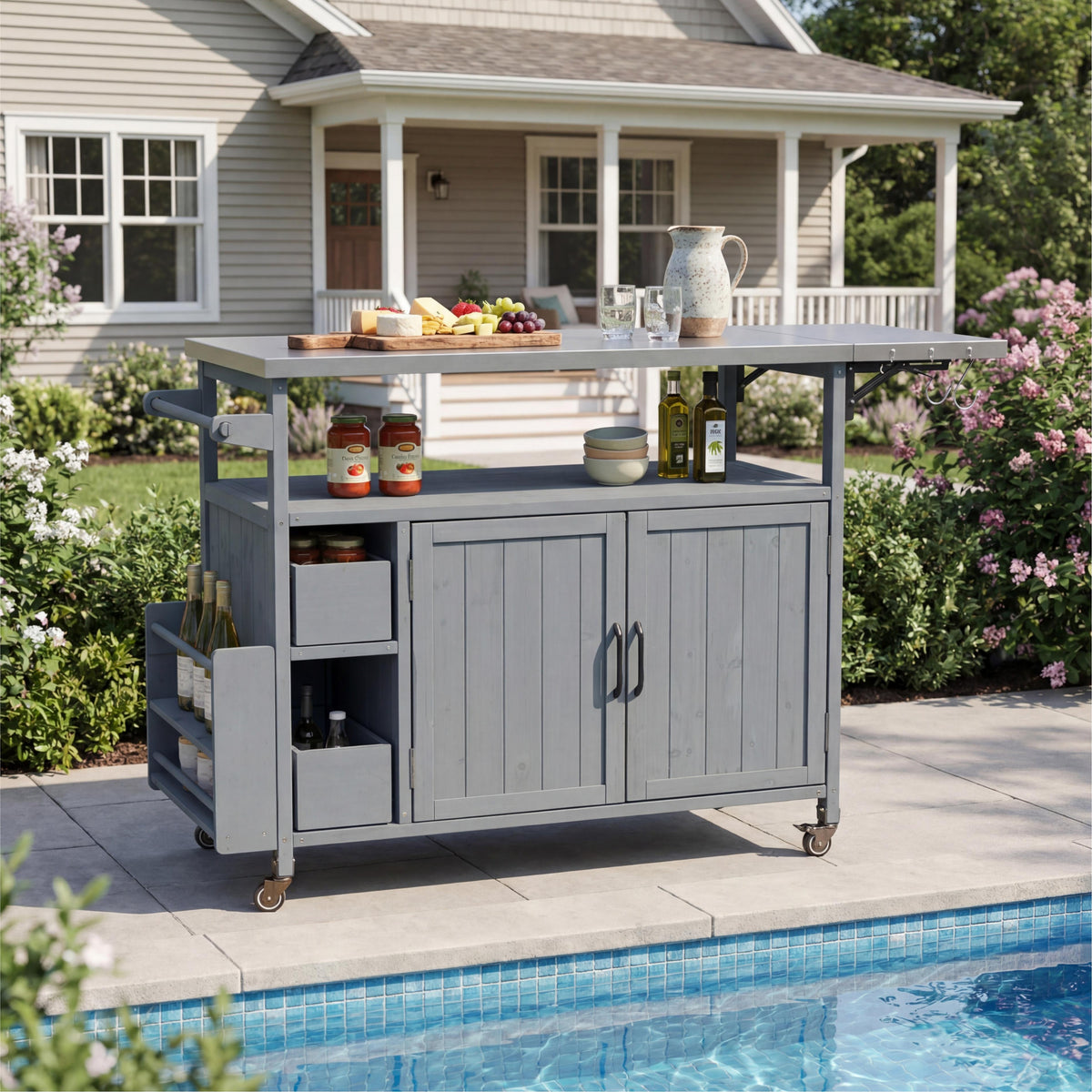 54.33" Farmhouse Rolling Outdoor Kitchen Cart