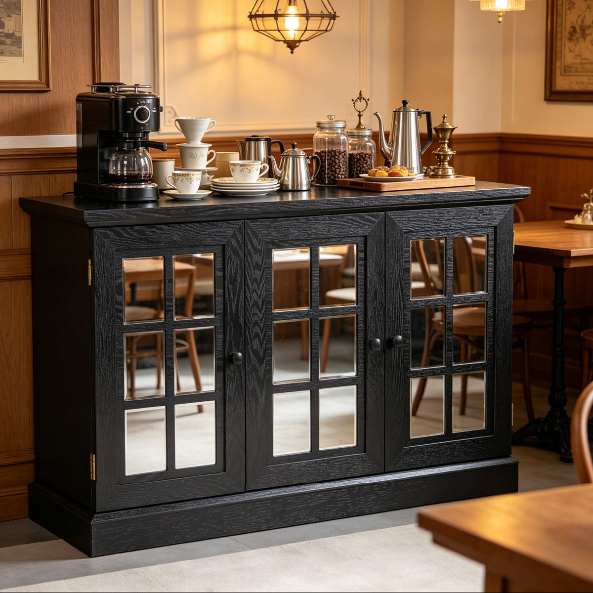 45" W Storage Cabinet with 3 Mirrored Acrylic Doors