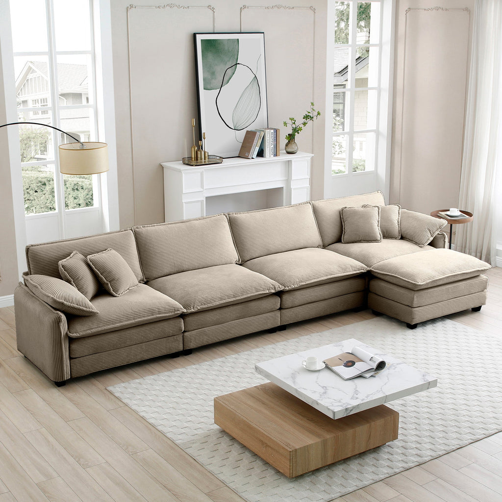 Corduroy Sofa Modern Upholstered 4 Seater with Footstool
