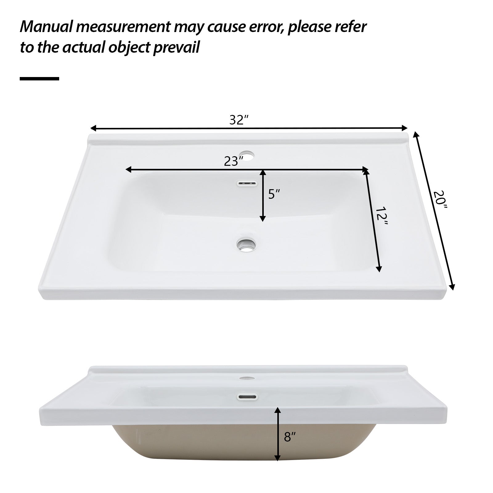 32"x20" White Rectangular Single Vanity Top