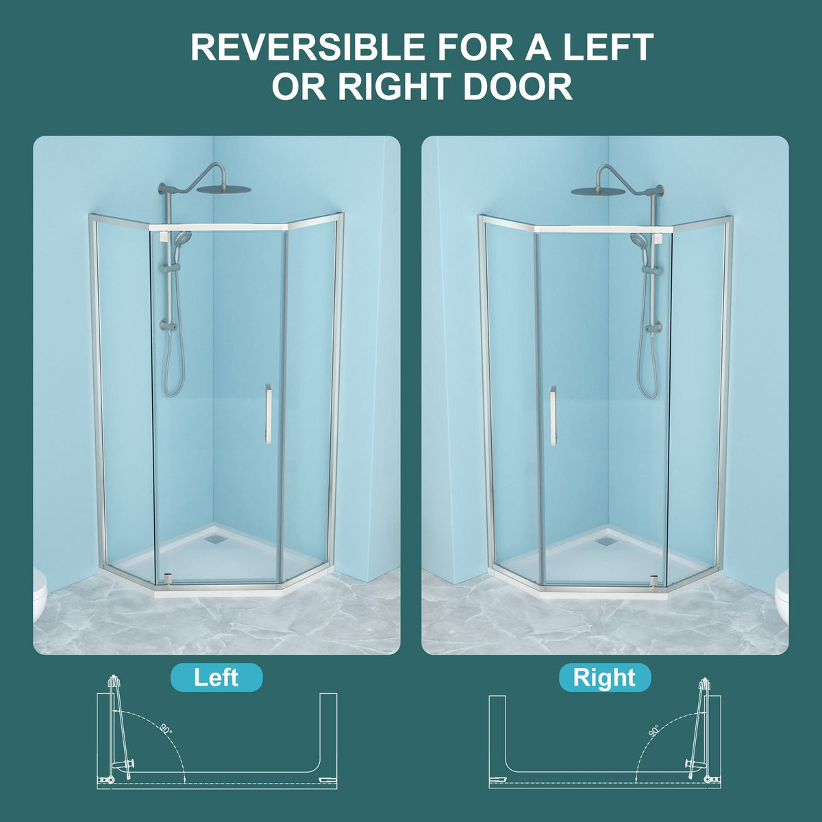Shower Door 34-1/8" x 72" Semi-Frameless Neo-Angle Hinged Shower Enclosure