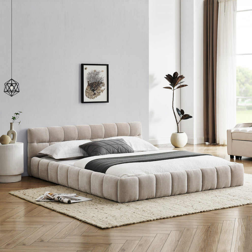 Queen Size Upholstered Bed Frame with Thick Fabric