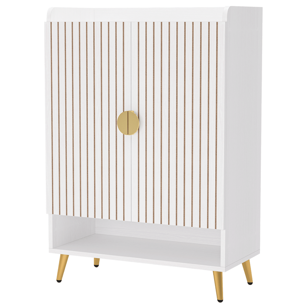 29.6" White and Gold Shoe Cabinet