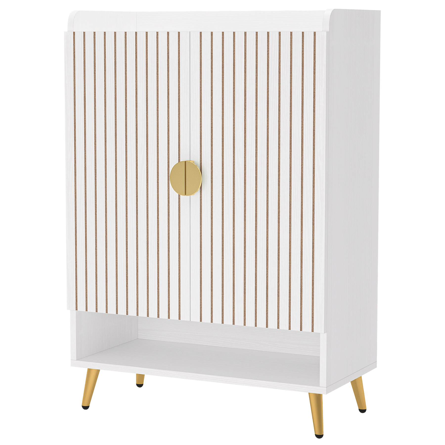 29.6" White and Gold Shoe Cabinet