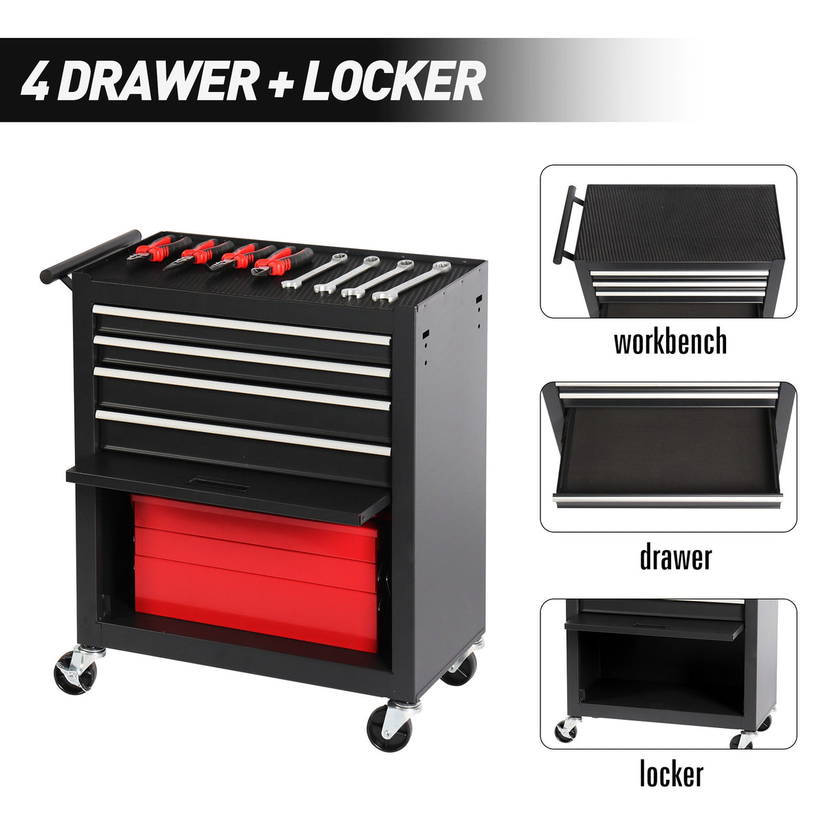 4-Drawer Rolling Tool Chest with Wheels