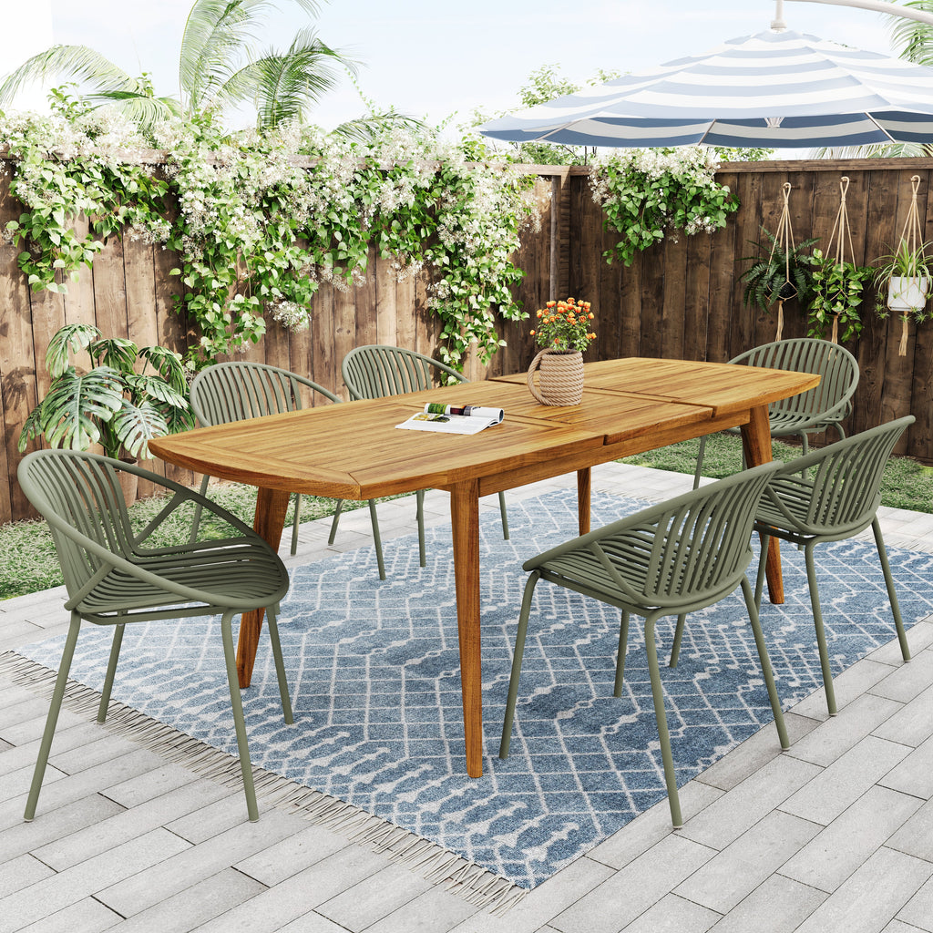 7 Pieces Outdoor Modern Expandable Dining Set with Stackable Chair