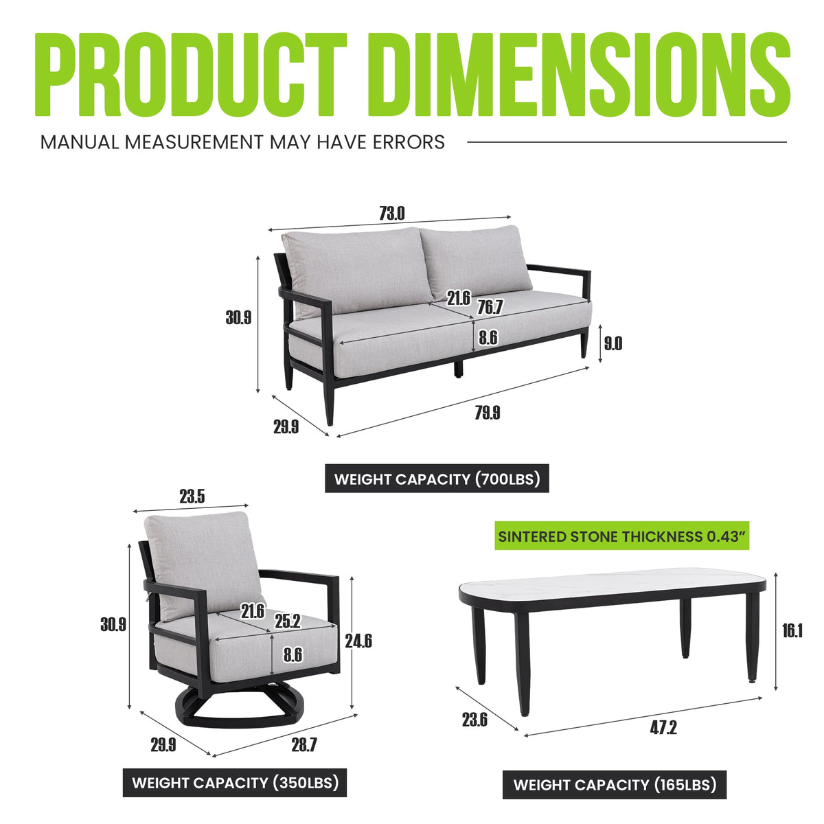 4PC Outdoor Conversation Set with Fully Weld 360° Swivel Club Chairs