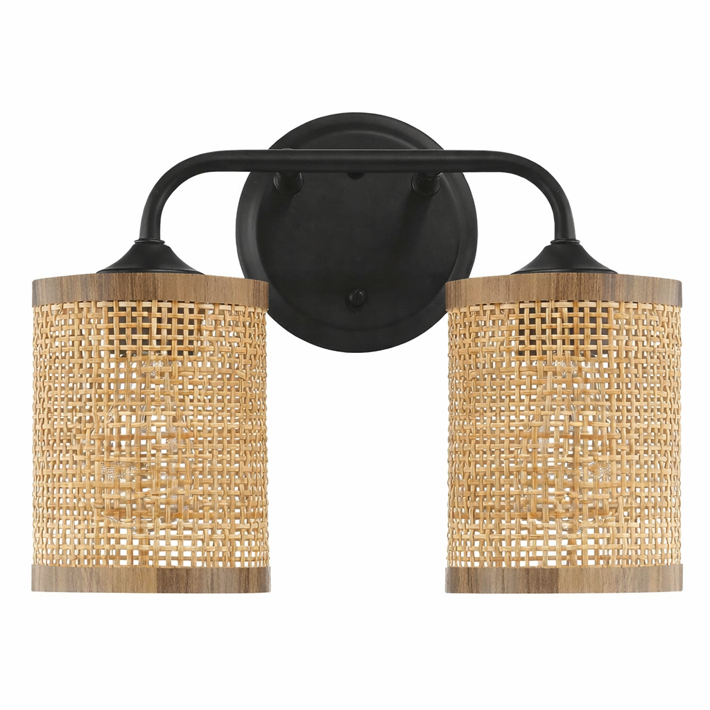 Quell Double Light Vanity With Natural Rattan Shade