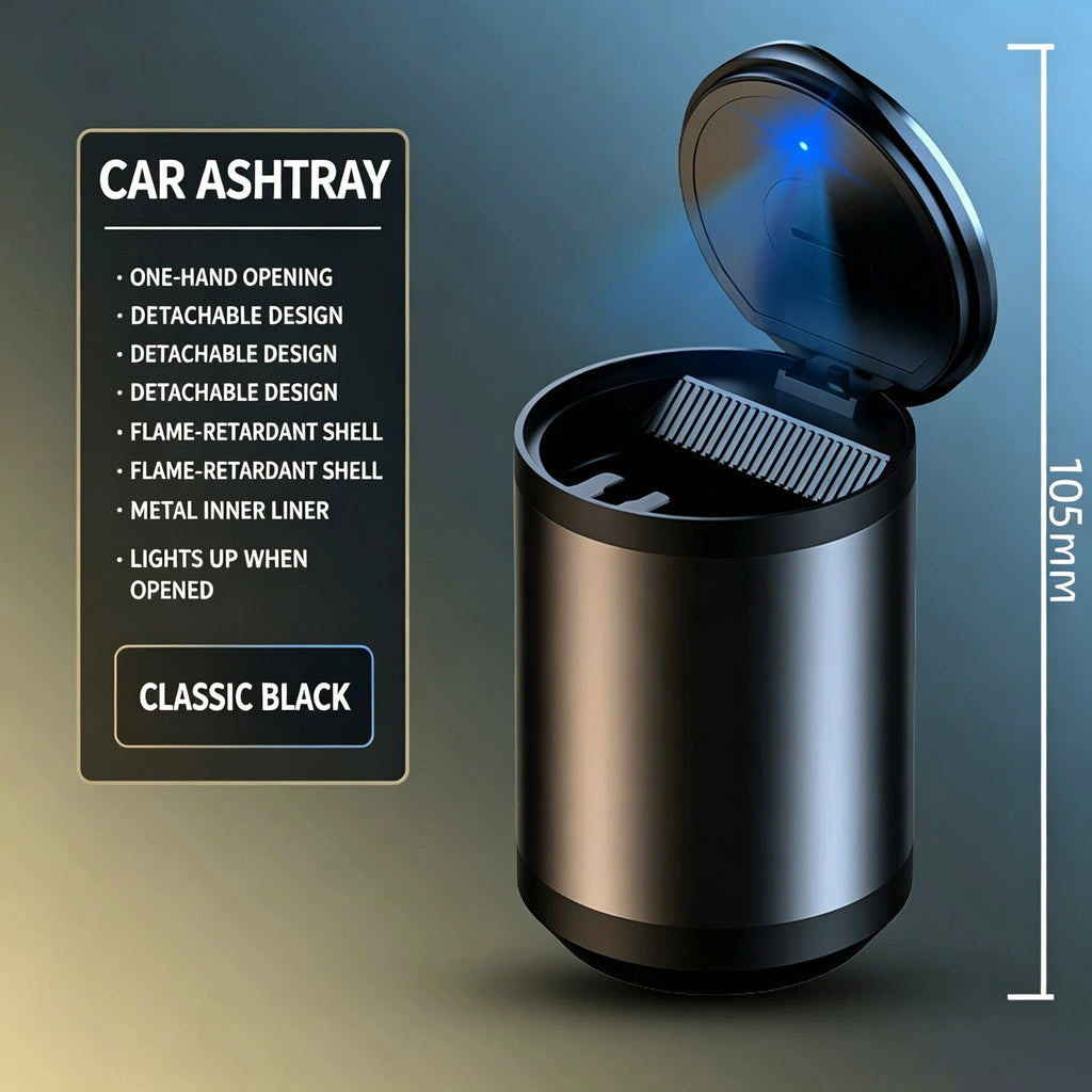 Car Ashtray, High-End, High-Grade Aluminum Alloy, Does Not Drop Cigarette Ash, Has A Premium Feel, Car Ashtray With Light And Lid