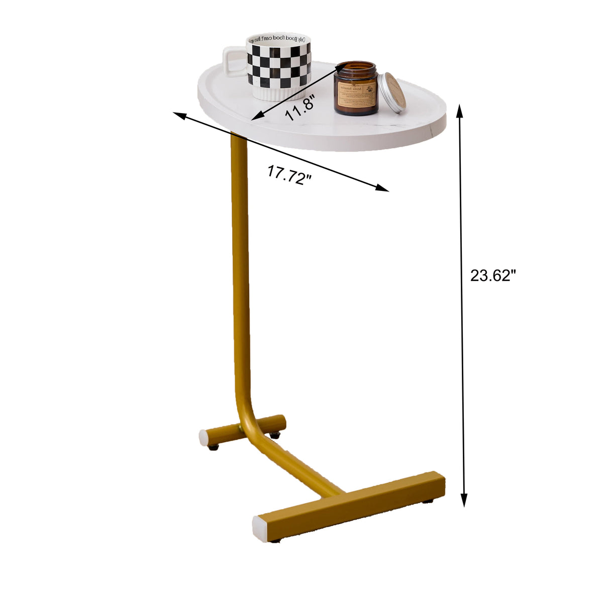 White C-shaped Side Table for Living Room & Bedroom