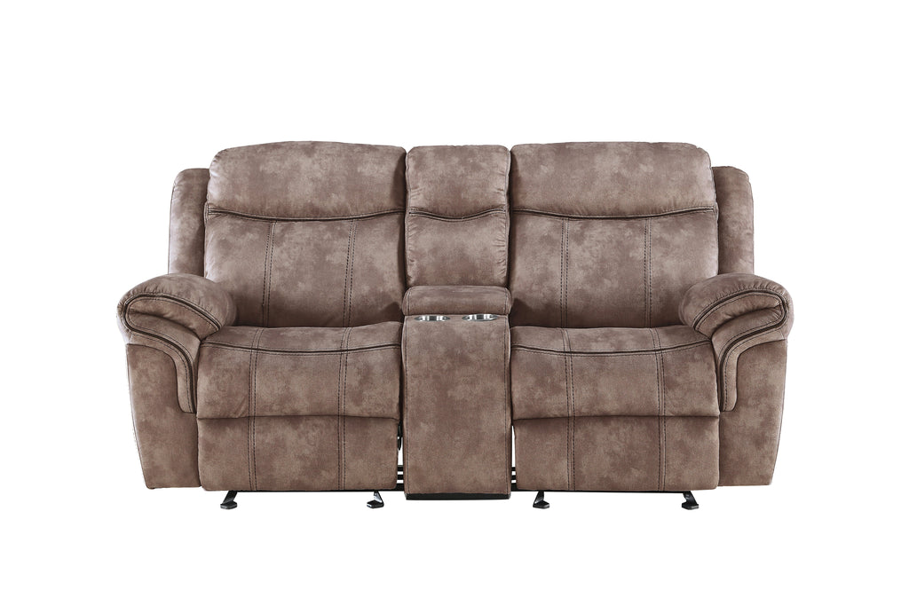 Zubaida Two Tone Chocolate Velvet Recliner Loveseat w/USB Port & Console