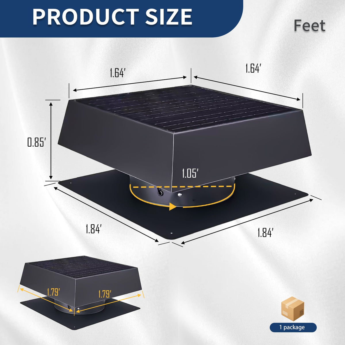 12" Flush Mount Trapezoid Solar Attic Vent