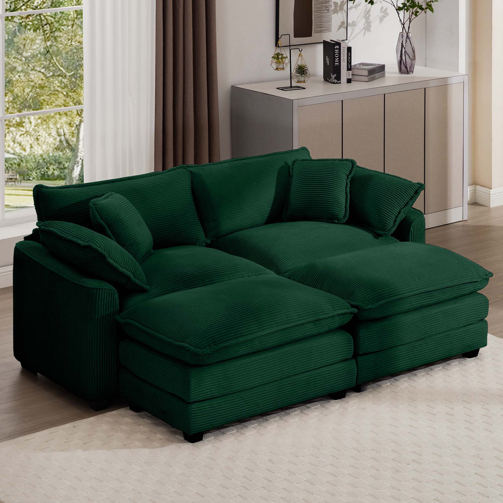 Corduroy Two-Seater Sofa with Ottoman
