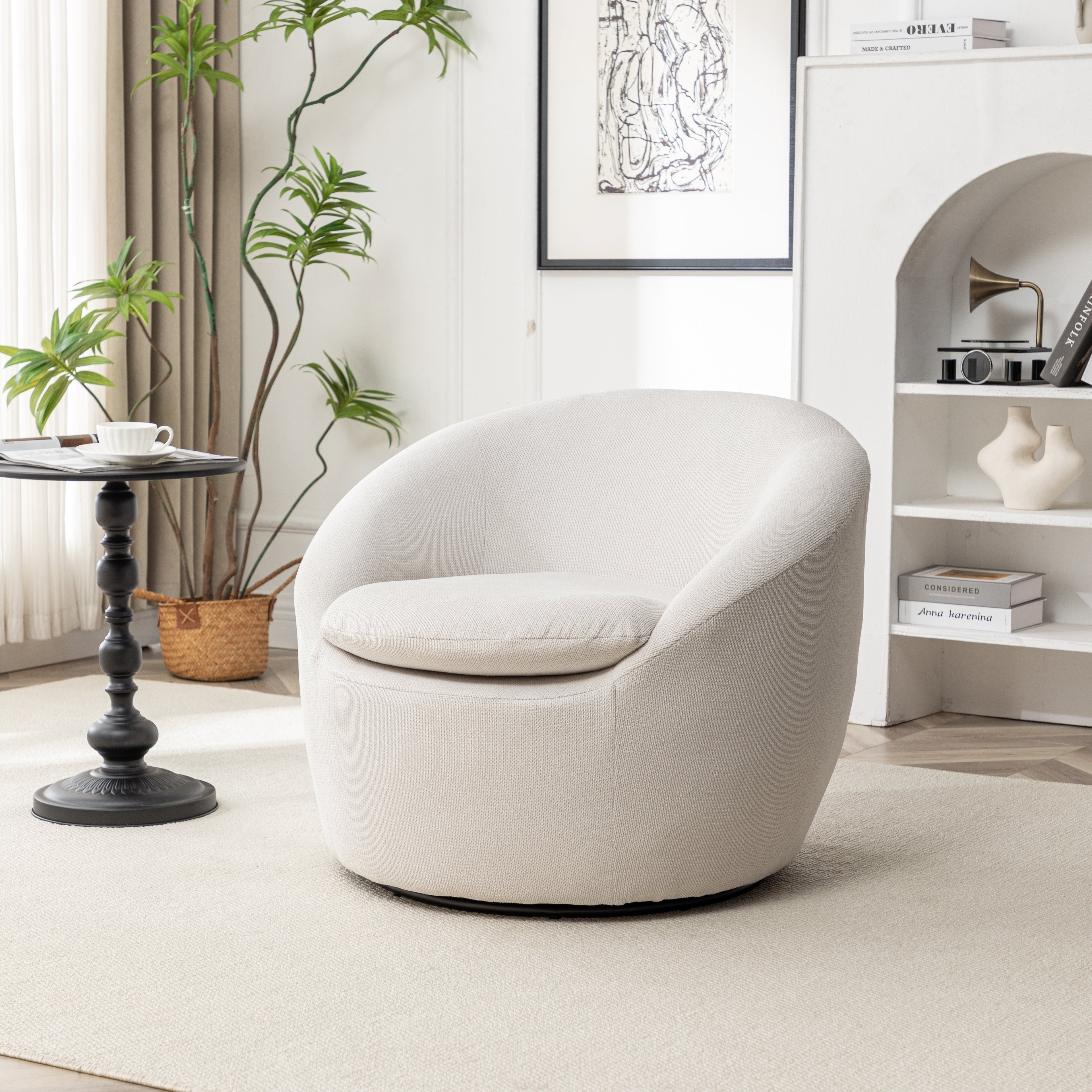 Winnie Modern Teddy Fabric Barrel Chair, 360° Swivel