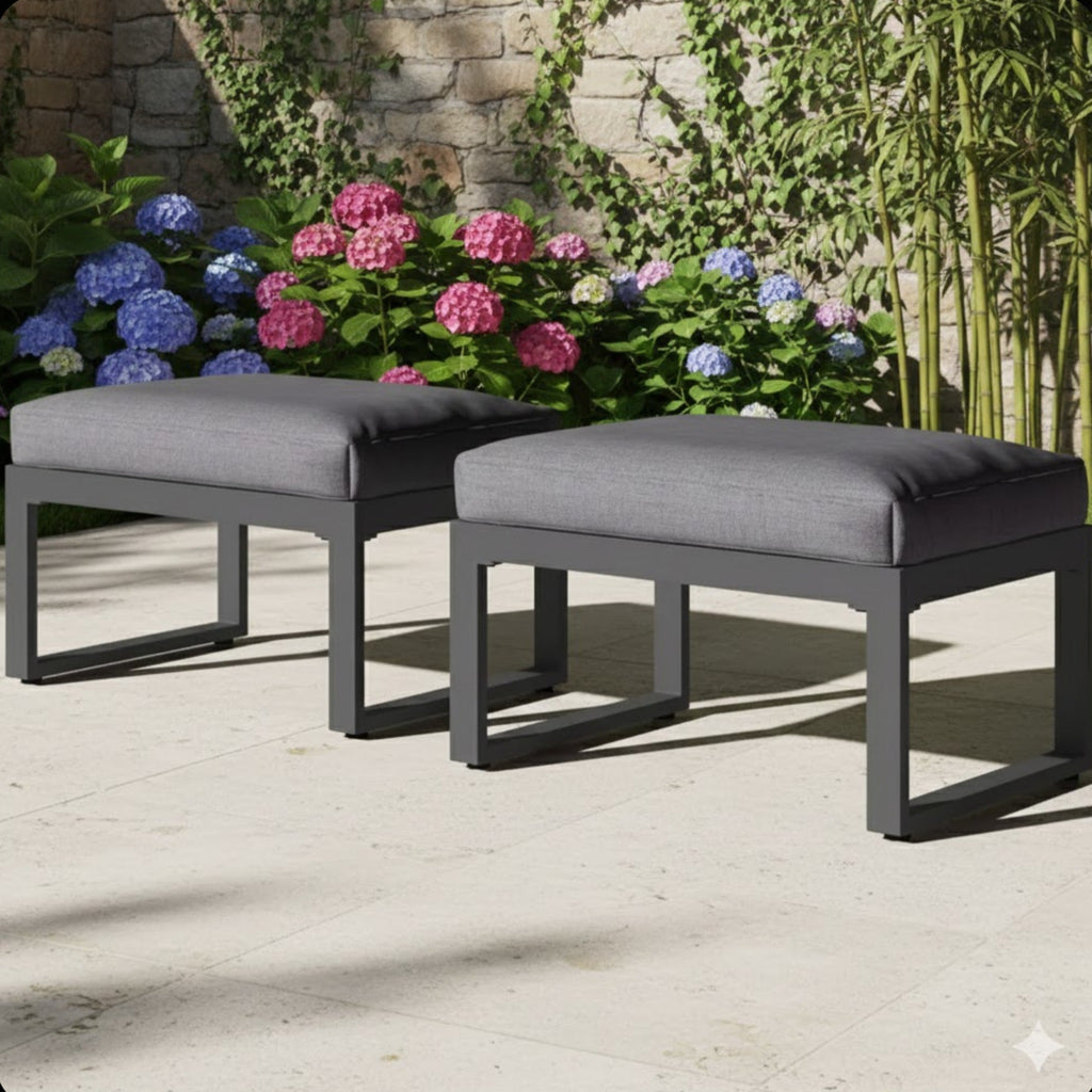 Set of 2 26" All-Weather Aluminum Patio Ottomans Footrests