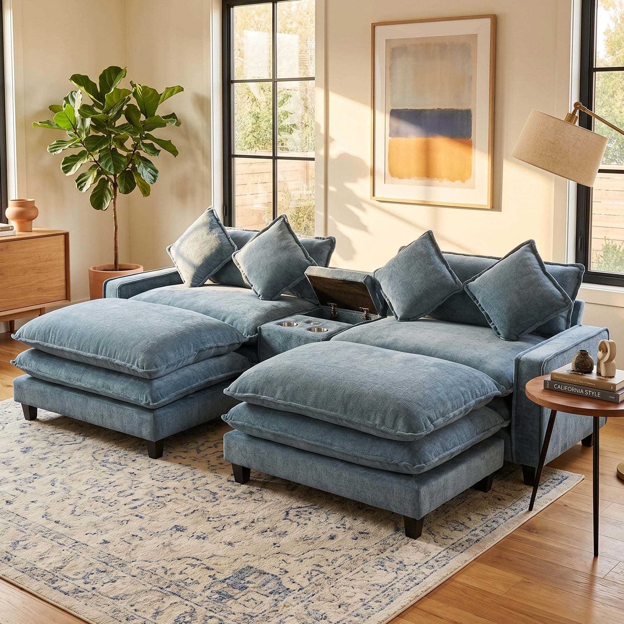 111" Sectional Sofa Chenille Upholstered Sofa