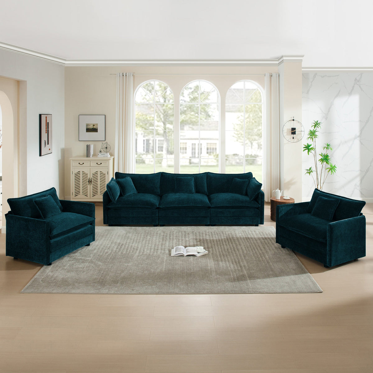 Sofa Set of 3 - Modern Living Room Sofa Set with Accent Chairs