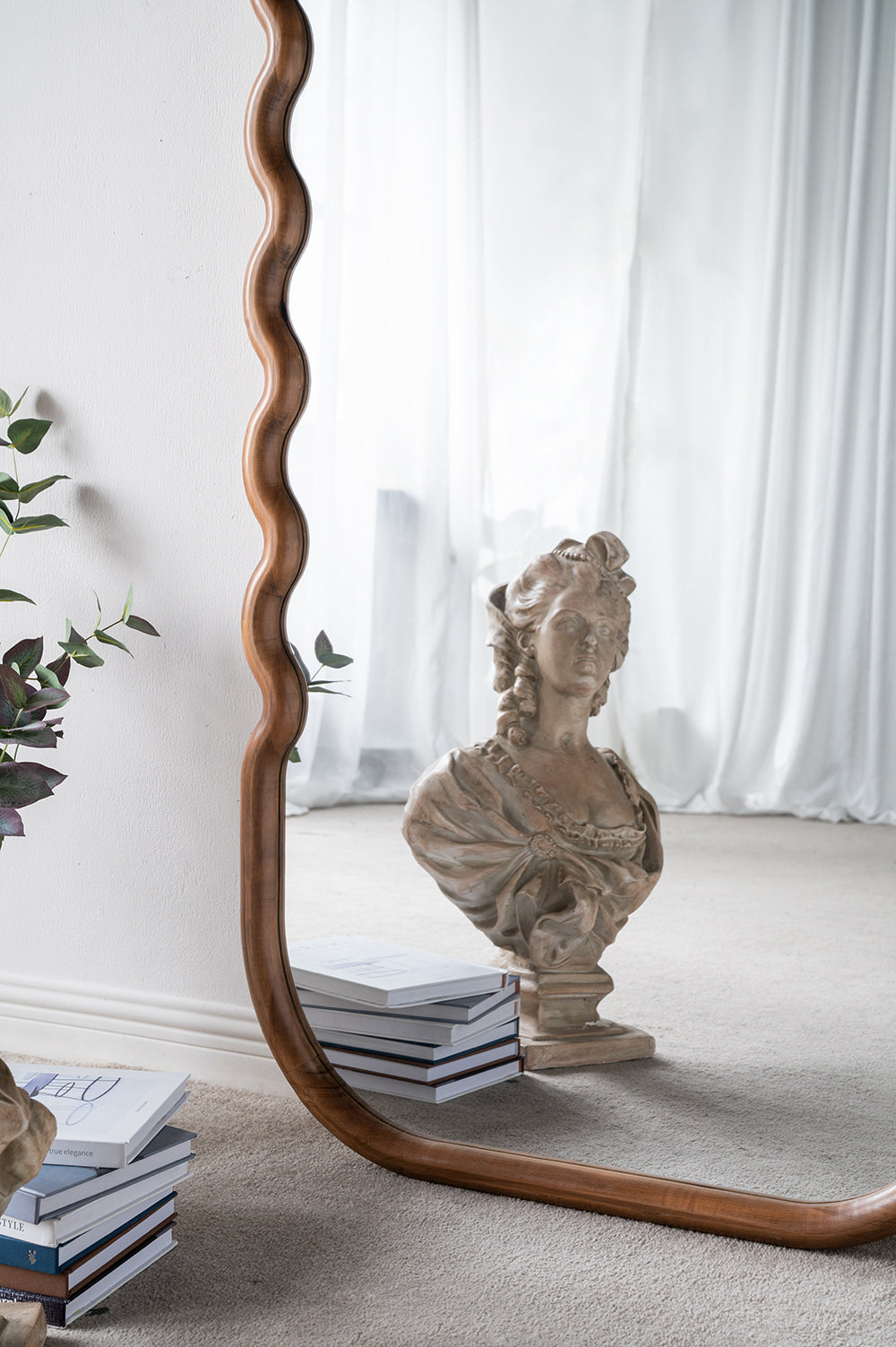 Oversized Wooden Floor Mirror with Unique Design