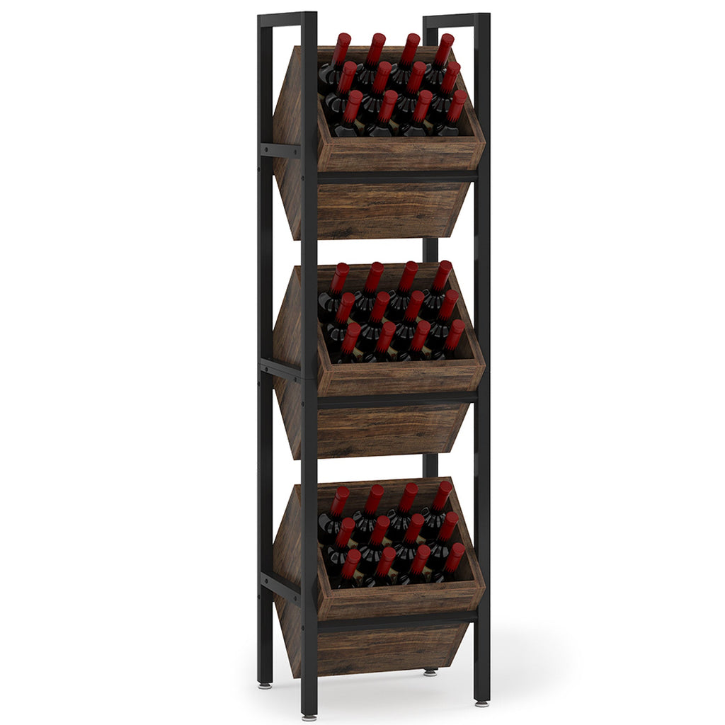 15" 3-Tier Industrial Basket Stand with Angled Baskets