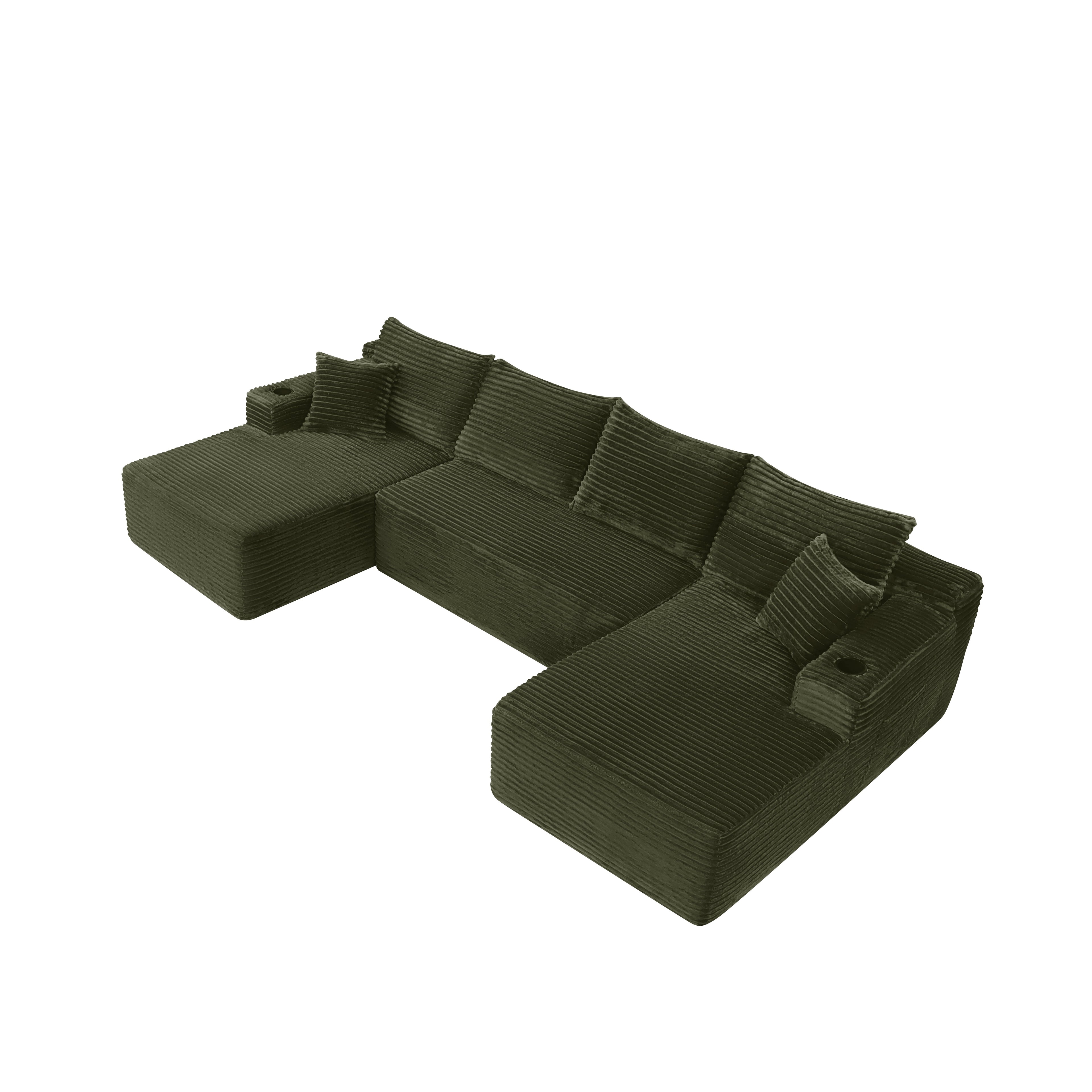 134" Cloud Sectional Sofa with U-Shape Chaise and Side Pockets