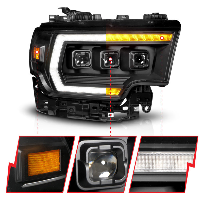 ANZO 19-24 RAM 2500/3500 Z-Series Full LED Proj Headlights DRL/Init/SeqSig - Pass. Side ONLY 111601X-R
