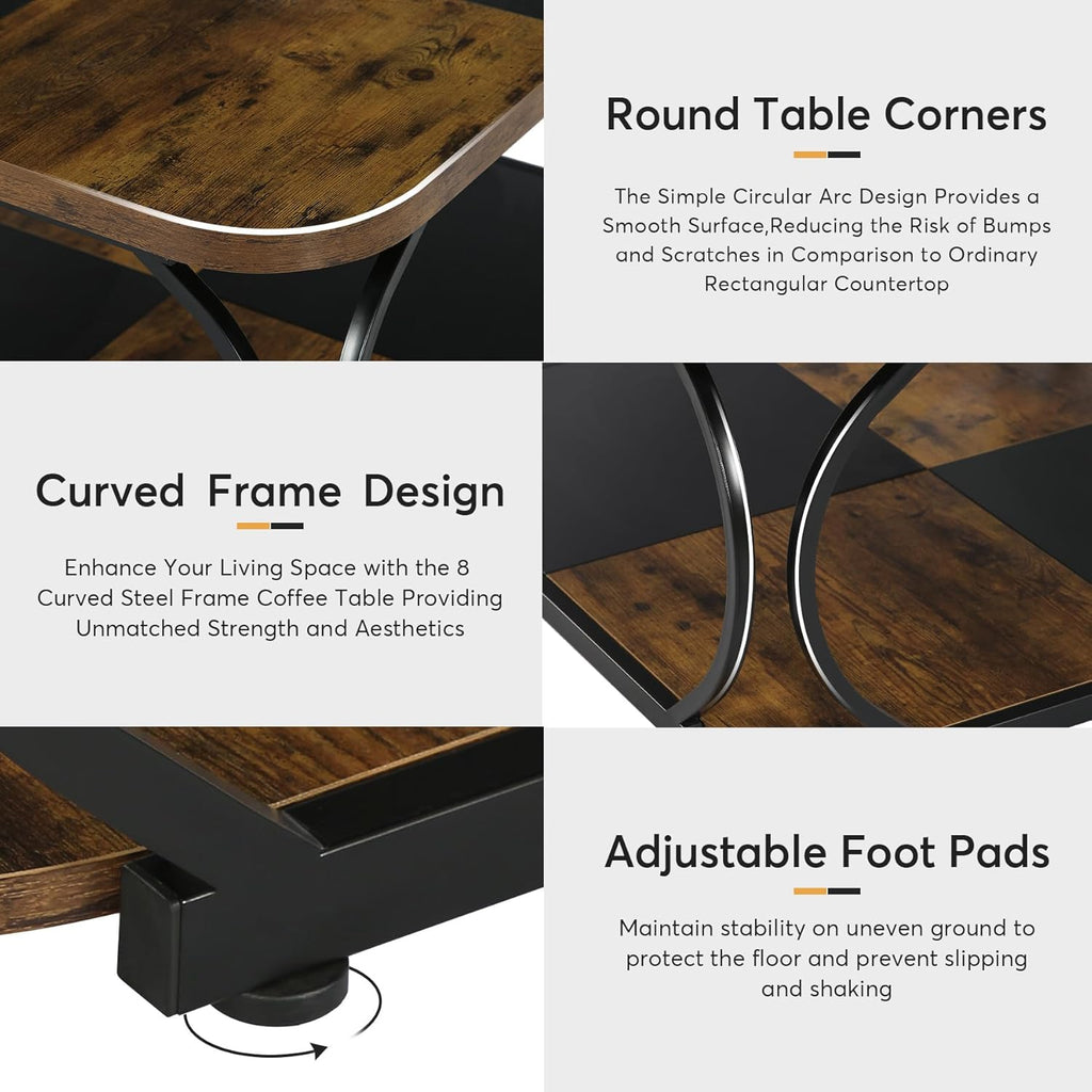 39” Square Coffee Table with Storage Shelf