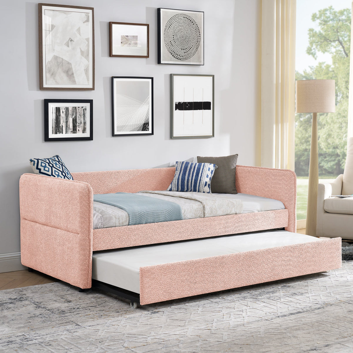 Upholstered Tufted Daybed with Twin Size Pop-up Trundle