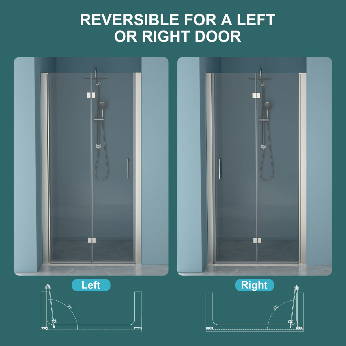 Fold Frameless Shower Door with Tempered Glass